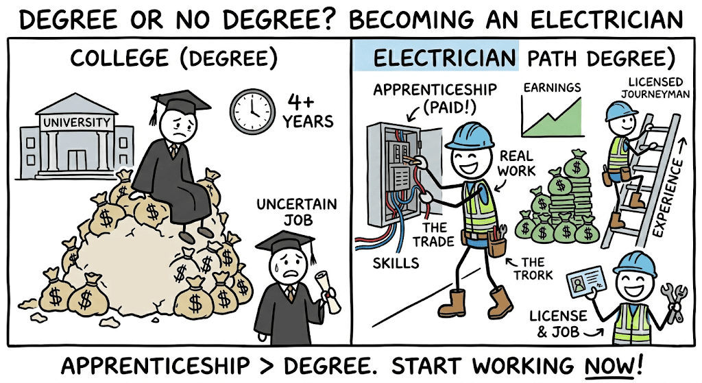 College Degree vs. Electrical Apprenticeship: A Visual Guide on the Real Path to Be an Electrician