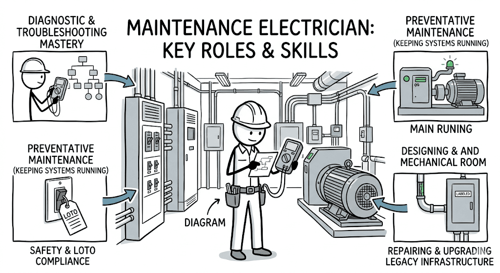 The Complete Maintenance Electrician: Key Roles & Skills (An Illustrated Infographic)