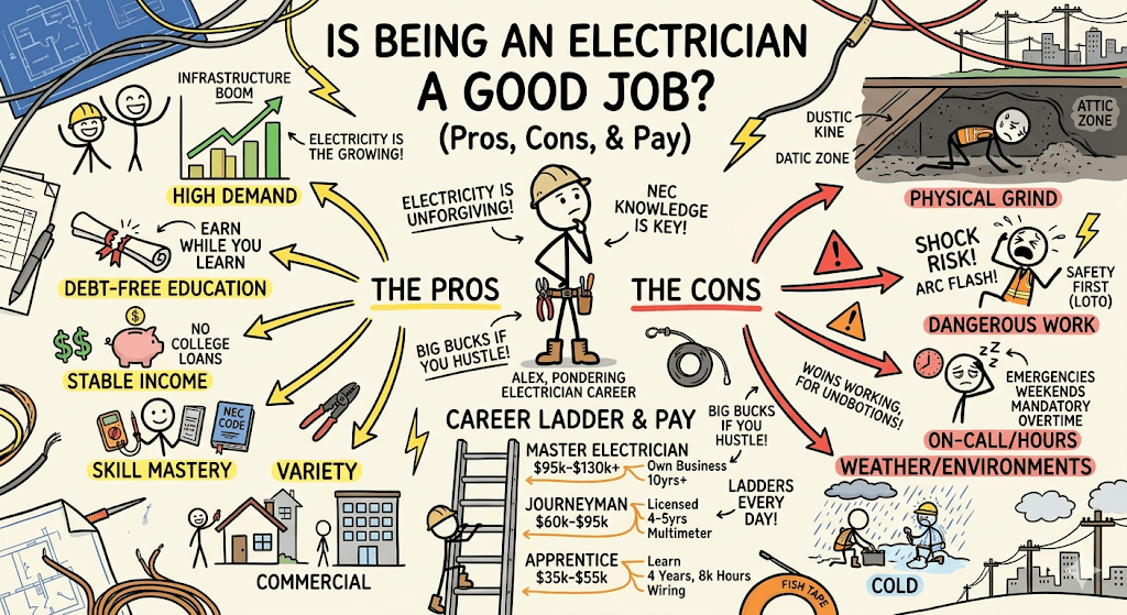 Electrician Career Pros and Cons Infographic