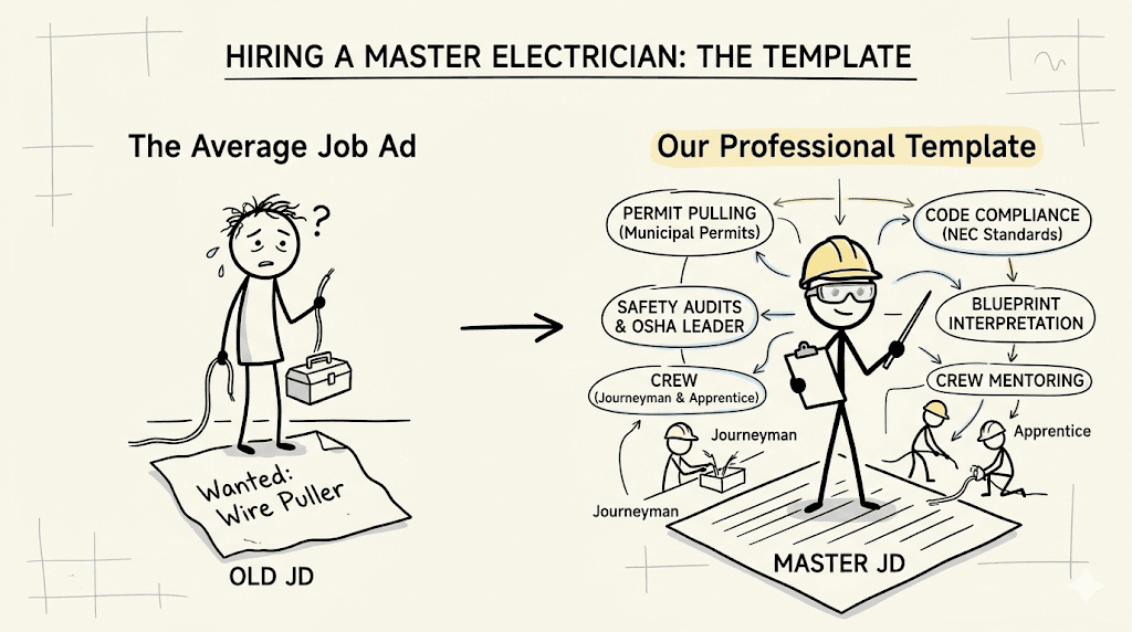 Master Electrician Job Posting: A Vague vs. Professional Comparison Diagram