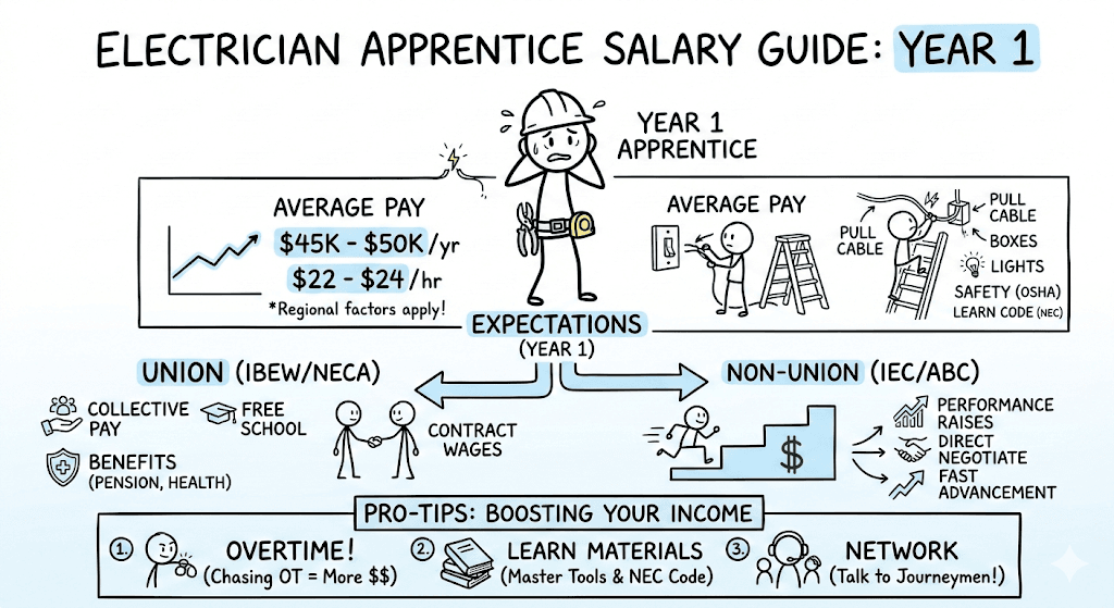 First-Year Electrician Apprentice Salary and Expectations Comic